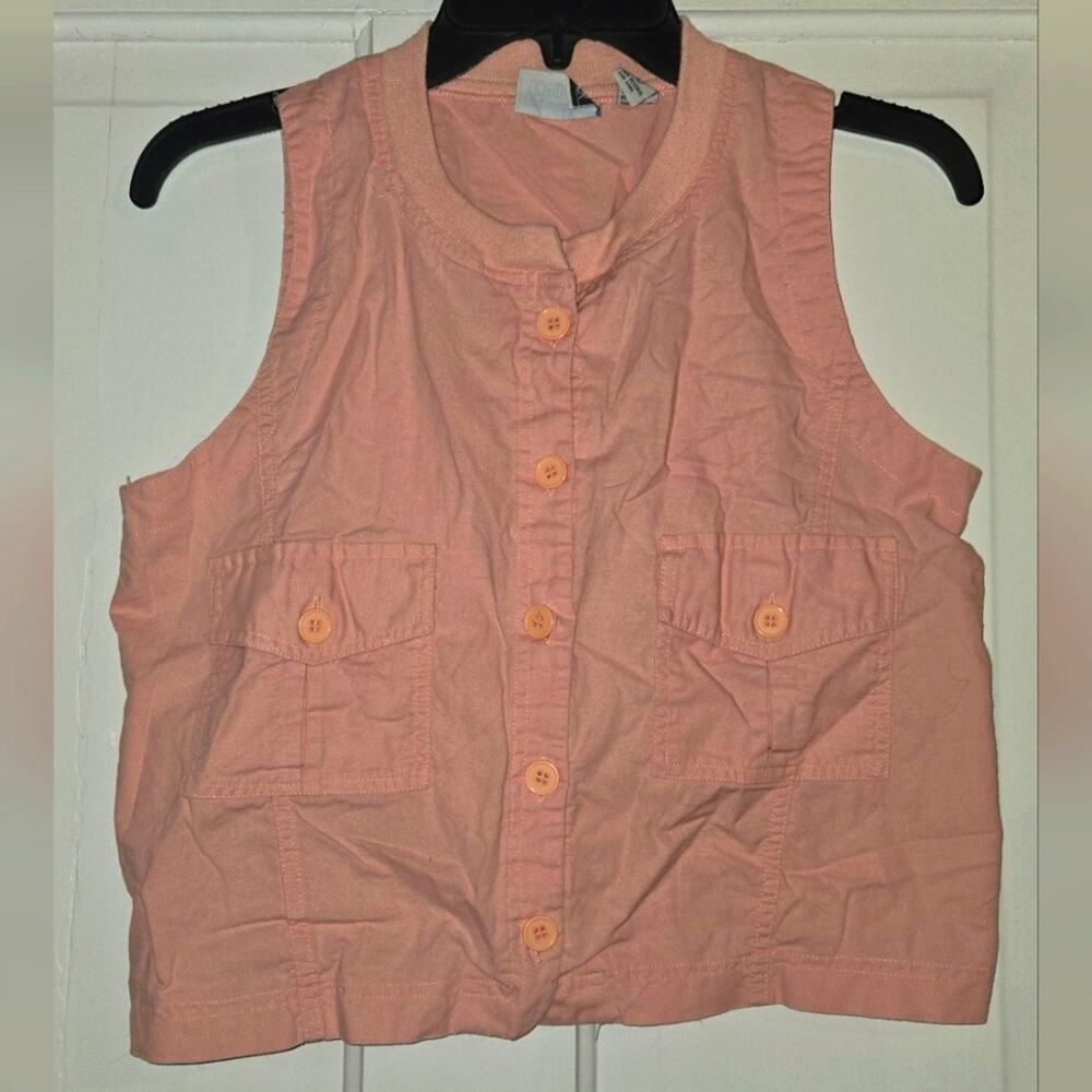 Vintage 80s Sleeveless Pink Button-Up Top Size L